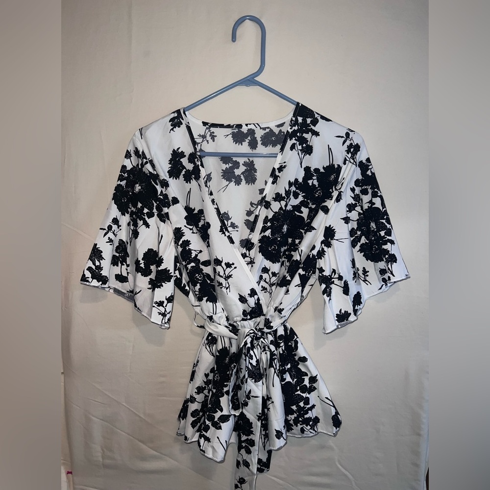0XL Lightweight Waist Snatching Floral Short Sleeve Blouse